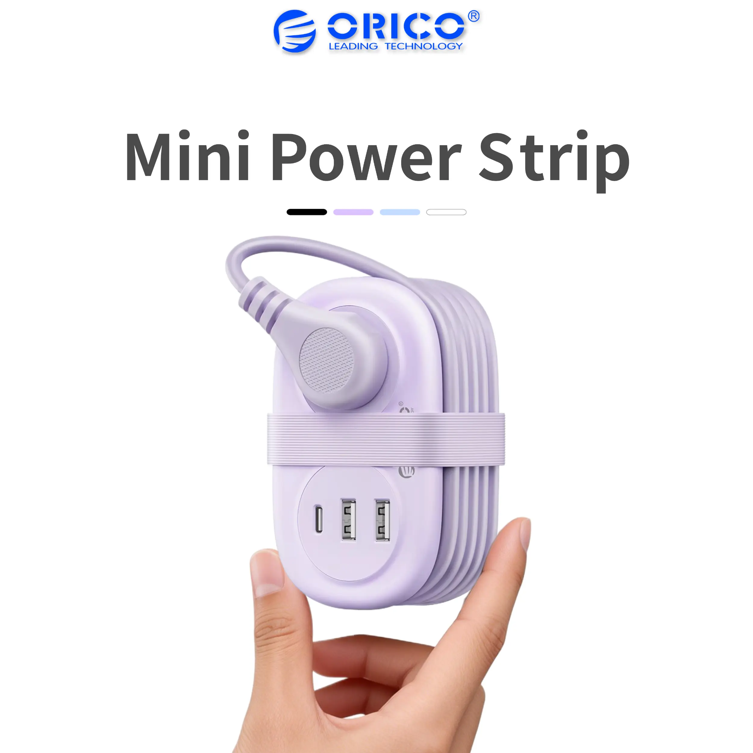ORICO Mini Power Strip 3.7FT Extension Cord with 2 AC Outlets 3 USB Ports Including 1 USB C Flat Plug for Travel Cruise Office Hotels AP3-2A2U1C Usb Socket Socket Holder
