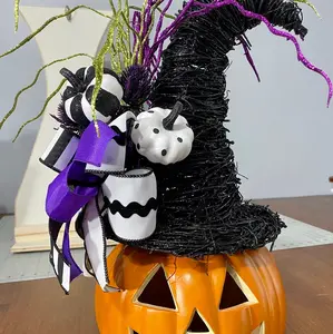 Purple black and white decorated light up jack-o-lantern Decoration Colorful Colorful Decoration Colorful