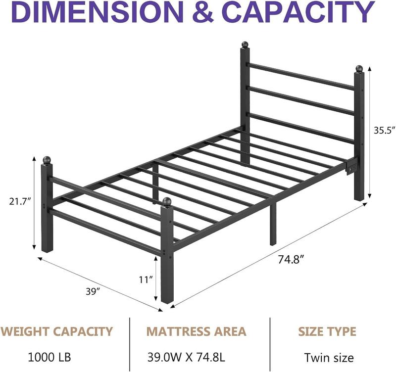 CollaredEagle Twin/Full Bed Frame with Headboard and Footboard,Steel Slats Support-LED Bed Frame with USB Charging Station,Mattress Foundation-Under Bed Storage,No Box Spring Needed,Noise Free.