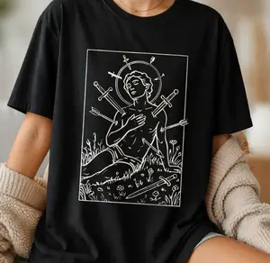 Unisex Saint Sebastian Tarot Graphic Tee, Dark Christian Casual T-Shirt