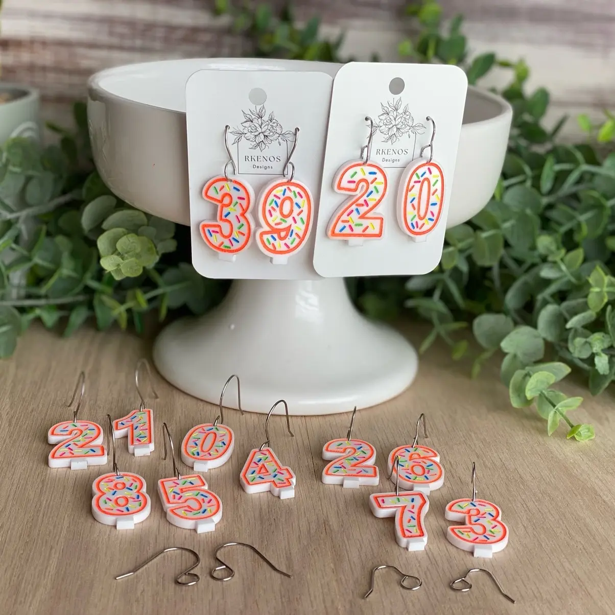 Birthday Candle Earrings Orange earring cake acrylic jewelry candles handpainted