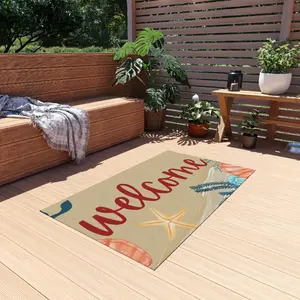 Coastal Outdoor Rug - Beach Inspired Patio Decor, Nautical Welcome Mat, Exterior Area Rug, Coastal Home Accent, Coastal Beach House Rug
