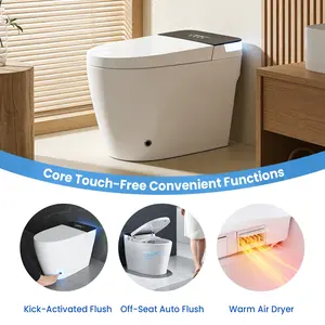 Smart Toilet with Bidet Built-In LED Display, and Blackout Flush for Modern Bathr Elongated One-Piece Design, Heated Seat, Auto Flush & Kick Sensor, Warm Water Wash, ADA Comfort Height, Night Light,