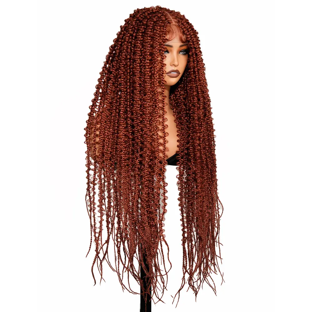 SuperNova 36 Inch #350 Copper Brown Lace Front Knotless Butterfly Box Braided Wig – Long Synthetic Braids for Women Party & Everyday #SummerVibes