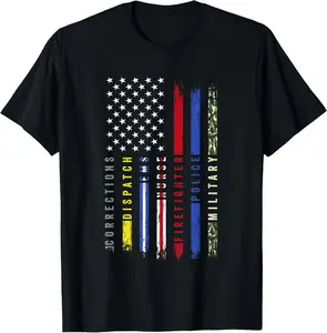 [100% Cotton] First Responder Hero Flag Nurse EMS Police Fire Brigade Military T-Shirt streetwear dtf printing