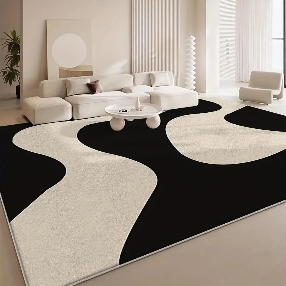 This velvet rug features a modern black and cream abstract print design. Soft and comfortable, it's suitable for living rooms, bedrooms, offices, and other   la   home décor. gift mat bedroom farmhouse pure cozy throw carpet luxury new farm house,Thick