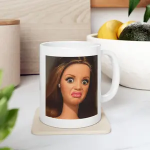 Funny Doll Face Mug, Disgusted Barbie Meme Coffee Cup, Sarcastic Reaction Gift, Weird Humor Tea Cup, Unhinged Meme Mug