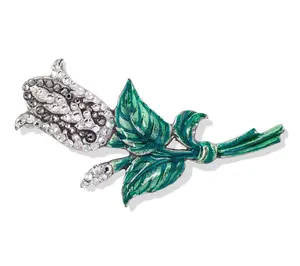 Anne Koplik Rose Bud Crystal Encrusted Brooch