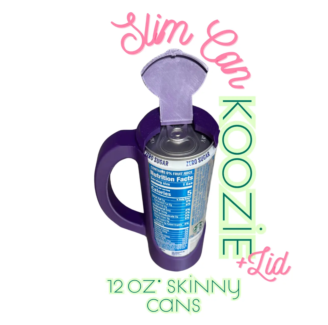 Koozie Slim Can Holder 12 oz with Lid - Sturdy Handle Design for Skinny Cans Reusable Plastic Mug Portable Drinkware Cup for Travel & Convenience Bott
