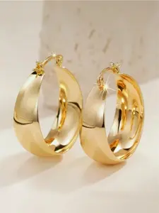 14K Gold Plated Hoop Earrings for Women Hypoallergenic Wide Large Rounded Hoop Earrings with Click-Top Thick Lightweight Earrings Hoop Shape Earrings
