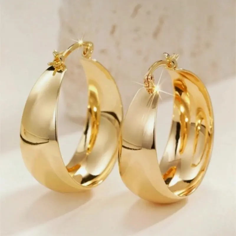 14K Gold Plated Hoop Earrings for Women Hypoallergenic Wide Large Rounded Hoop Earrings with Click-Top Thick Lightweight Earrings Hoop Shape Earrings Earring Hoops Earrings Jewelry