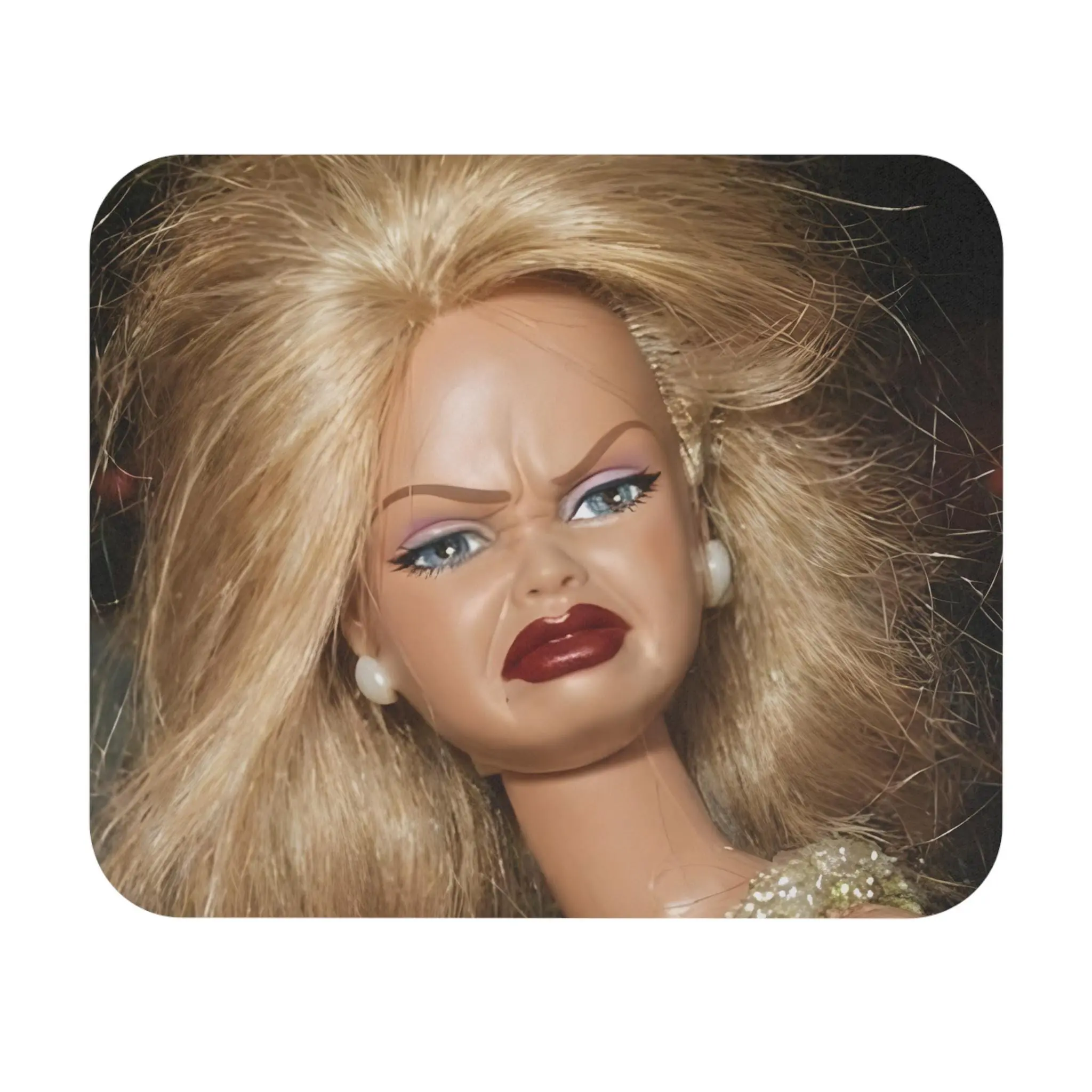 Funny Glam Doll Face Mouse Pad, Retro Meme Desk Mat, Office Room Decor Accessory for Computers & Office Equipment