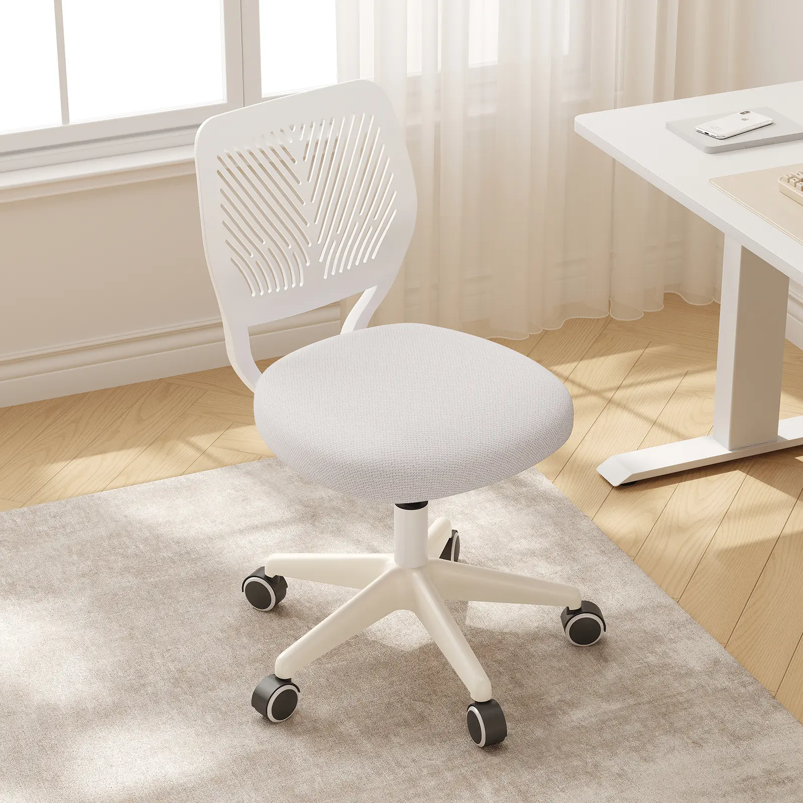 【Summer sale】Armless Desk Chair, Height Adjustable Swivel Office Rolling Task Chairs with Soft Mesh Padded Cushion, Ergonomic Small Study Computer Chair for Girls Boys Teens