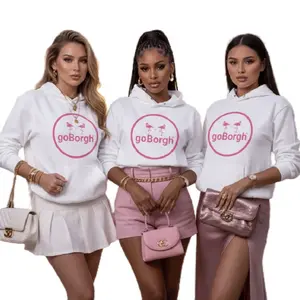 goBorgh Girls Trip Flamingo Hoodie - White with Pink Flamingo Logo for Stylish Comfort