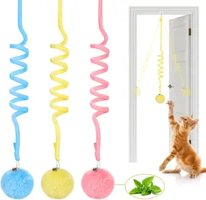 Hanging Fluffy Catnip Ball Toys 3 Pcs with Bell | Cat Stuff for Indoor Kitten Interactive Teaser Retractable Chase Exercise Toy