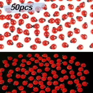 50 Mini Glowing Ladybug Dolls, Resin Animal Ladybug Toys, Fairy Garden Micro Landscape Decor, Cake Decoration, Glow In The Dark