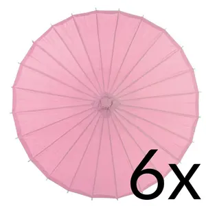 BULK PACK (6) 32 Inch Pink Paper Parasol Umbrellas with Elegant Handles