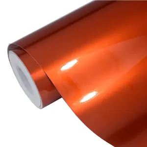 Ultra Glossy Amber Orange Glitter Metallic Vinyl Wrap Film Roll With Air Release Self Adhesive Car Motorcycle DIY Decal Car Door Trim Sticker