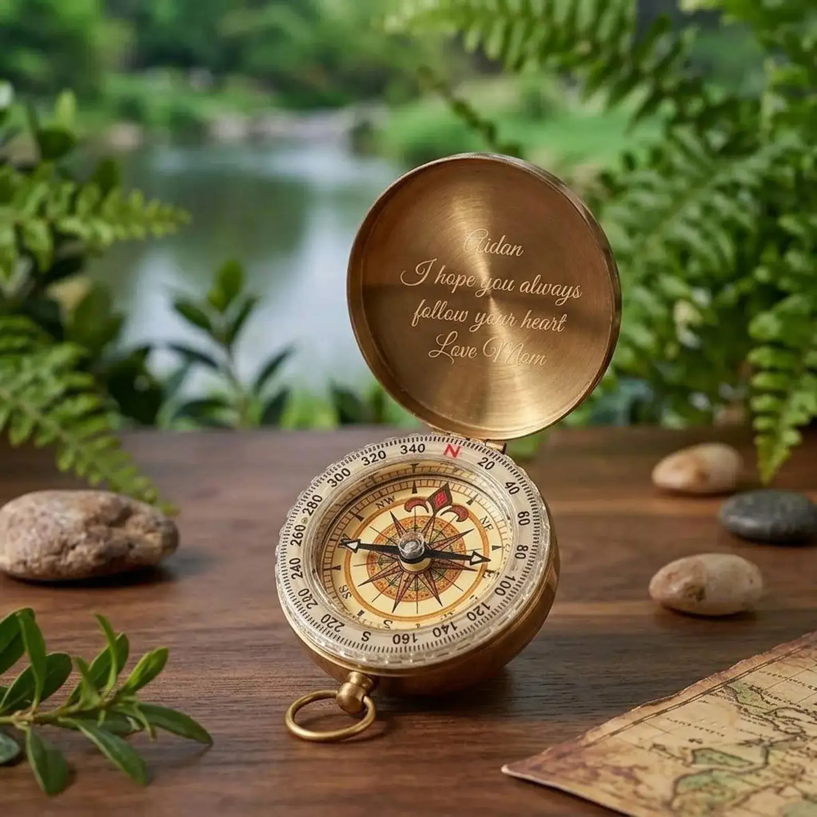 Personalized Compass Camping Hiking Fishing Birthday Gift for Him Dad Men Confirmation Baptism Custom Engraved