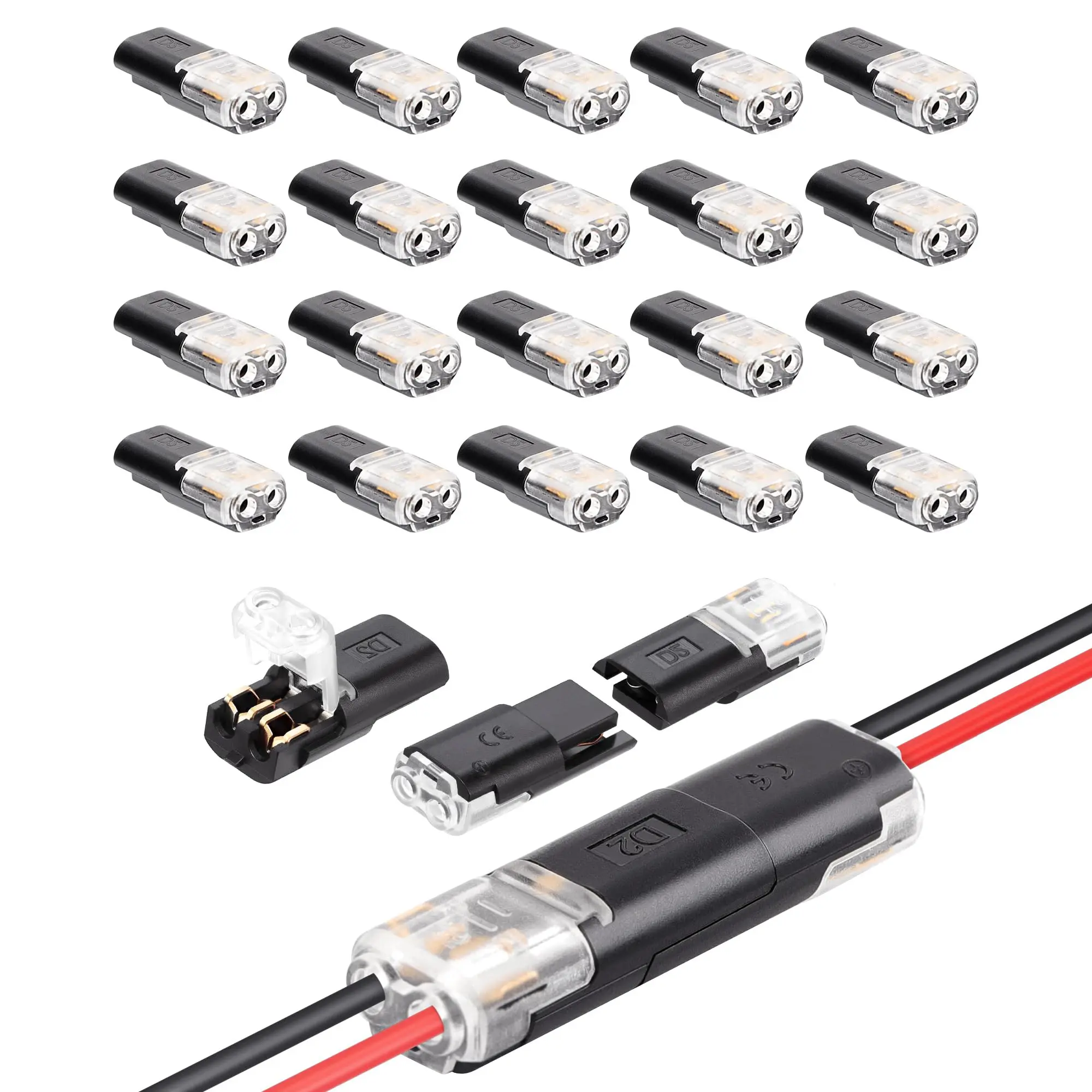 Double-Wire Plug-in Connector Led Light Strip Connectors 2 Pin, Led Strip Lights Connectors Low Voltage Wire Connector with Locking Buckle, Fast Connect Plugs Led Connectors for Strip Lights