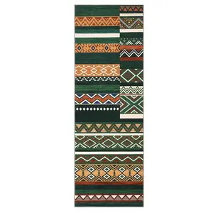 2 x 6 ft Polyester Green Rectangular Laundry Bathroom Kitchen Geometric Modern Farmhouse Runner Rug-C