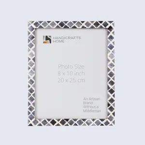 Handicrafts Home Rectangle Photo Frame 8x10 inch Grey Moorish Damask Moroccan Art Inspired Vintage Wall Décor Frames Bone Inlay Resin Pine MDF