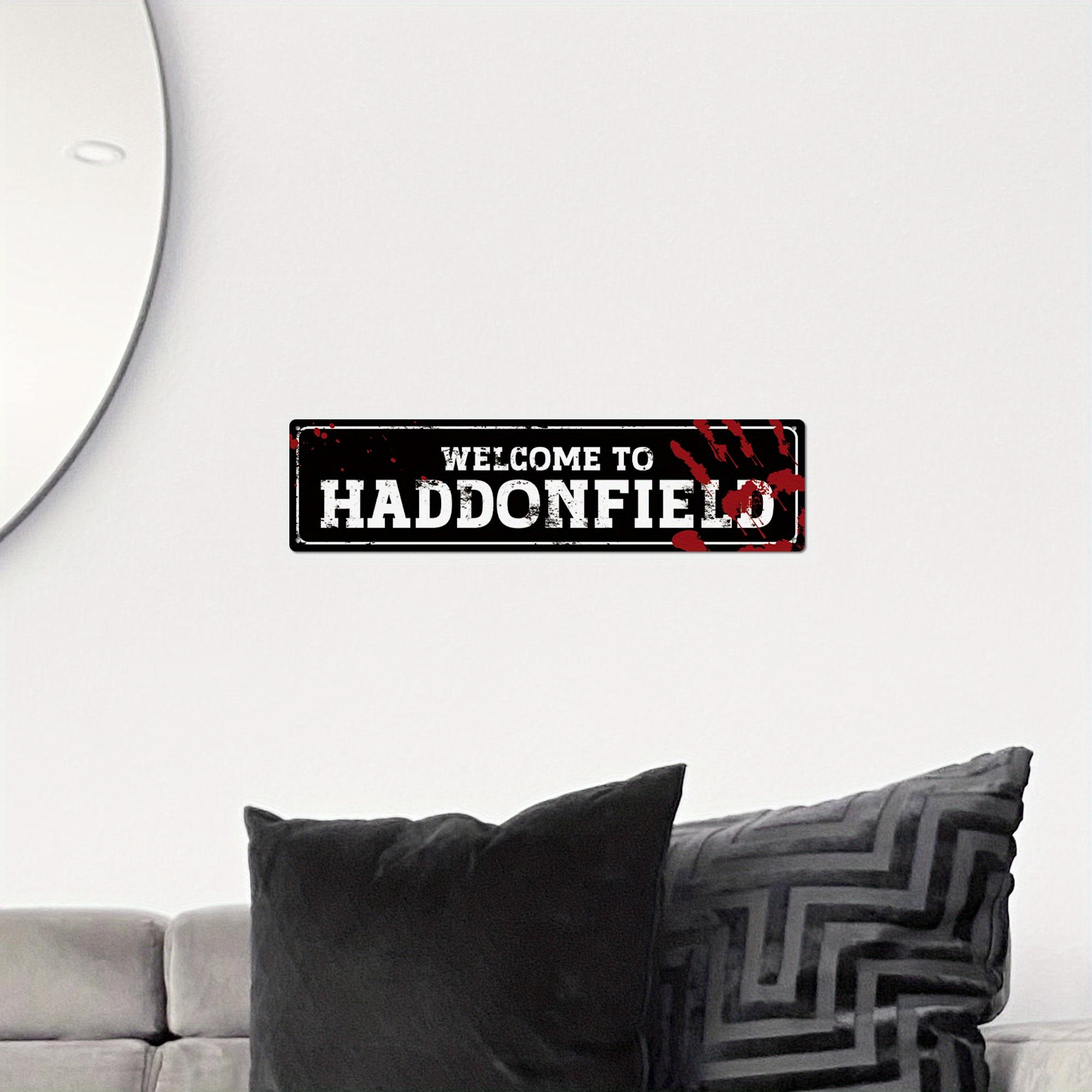 1pc of Horror Film Road Sign, Vintage Metal Plaque for Wall Decoration in for man Cave, Relaxation Room, Bedroom, Club, Garage, Or Bar, Measuring 3.9 X 15.7 Inches, Welcome to Haddonfield Street Sign