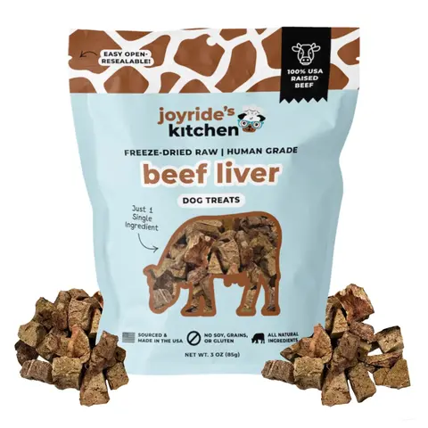 Joyride’s Kitchen Diced Freeze-Dried Beef Liver Dog Treats - USA-Made, USDA Approved, Human Grade, Single Ingredient, High Protein, Wholesome, Gluten Free, Grain Free, Hypoallergenic, 3 oz Training & Active Treats for All-Age Dogs