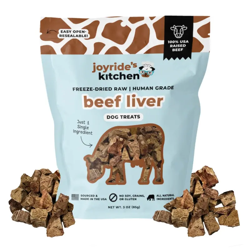 Joyride’s Kitchen Freeze-Dried Diced Beef Liver Dog Treats - USA-Made, USDA Approved, Human Grade, Single Ingredient, High Protein, Wholesome, Nutritious, Gluten-Free, Grain-Free, Hypoallergenic, 3 oz Active & Training Healthy Snacks for All-Age Dogs