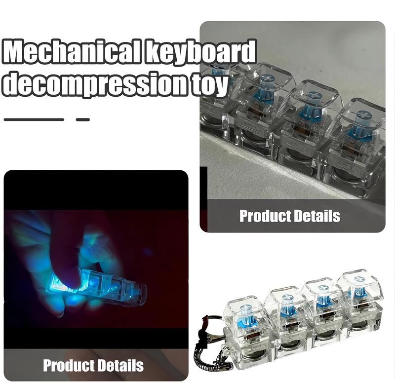 Stress-relieving Toy Mechanical Keyboard Compact Design with Crystal Keycaps LED Lights Transparent Acrylic Key Christmas giftchain