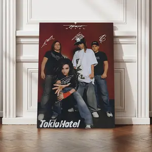 1PC Tokio Hotel Band Signed Canvas Art Poster - Framed Modern Wall Decor, 2D Flat for Music Lovers and Fans - Perfect for Bedrooms and Living Rooms - Music Room Decor