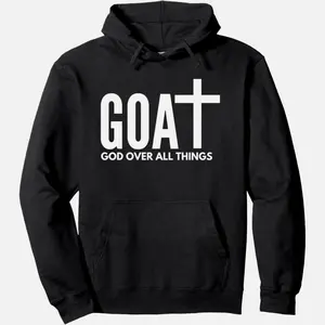 Men's Goat God Over All Things Graphic Hoodie - Cotton Blend Black Long Sleeve Pullover Regular Fit Soft & Breathable Hoodied Soft & Stylish Hoodies