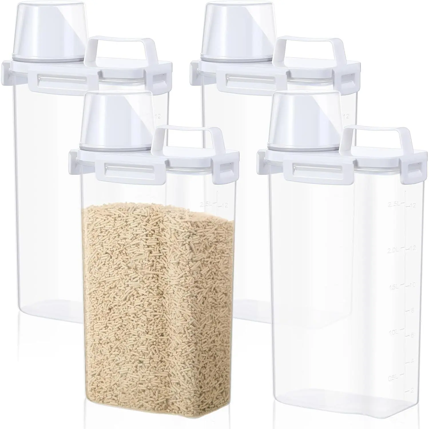 4 Pcs Heavy Duty Cat Litter Storage Containers with Airtight Lids, Handles, and Spouts for Kittens
