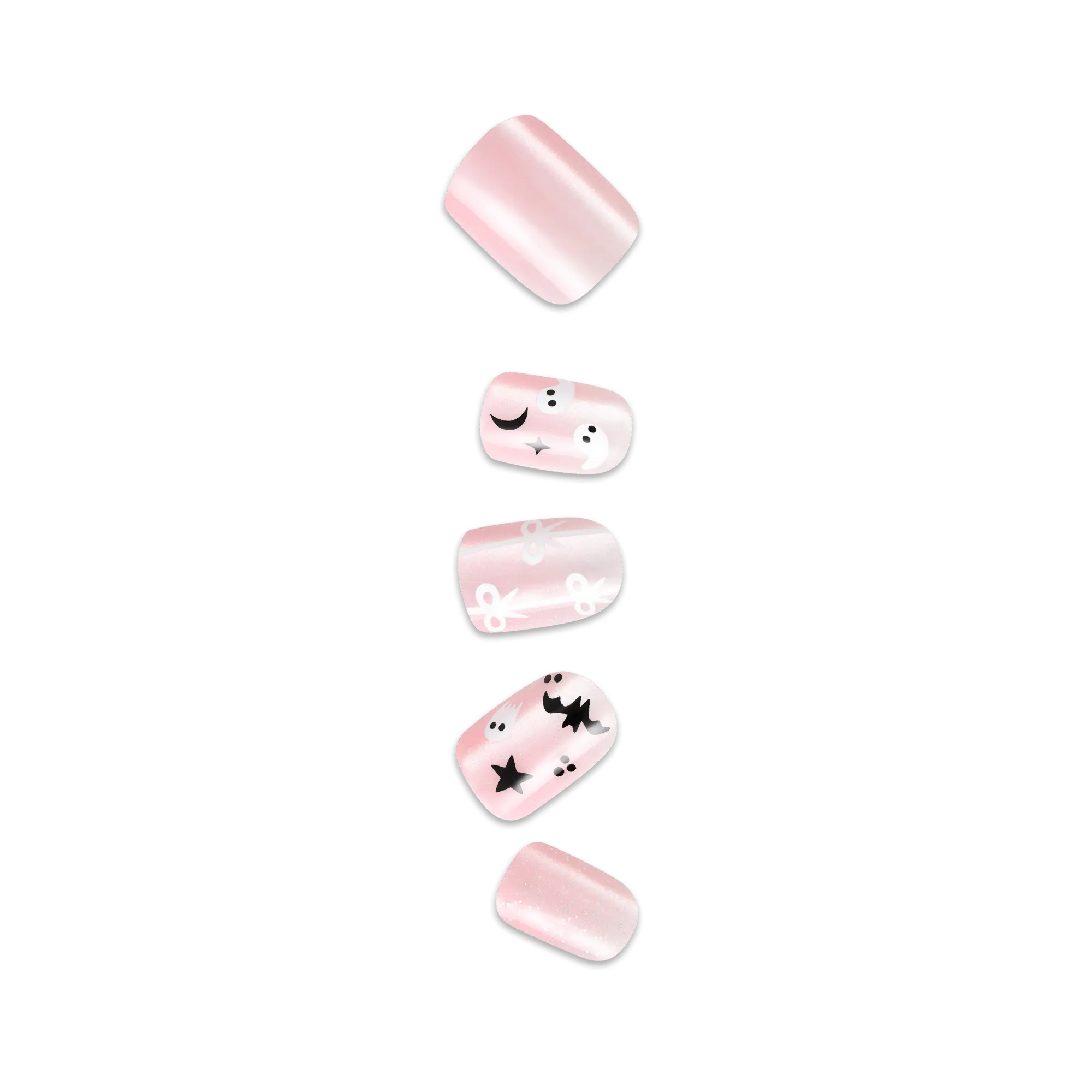 Impress Design Halloween No Glue Fake Press On Nails - Broom & Bloom | Design, Pink, Short, Squoval, Glow In The Dark, Manicure