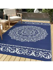 Dark blue-9*18 feet Outdoor Camping Portable Area Rug Patios Plastic Straw Rug With Durable Edge Waterproof Reversible Mats Large Floor Mat For RV Trip Backyard Deck Picnic Beach Trailer Balcony