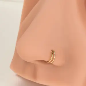 Oufer 20G Parallel Minimalist Double Hoop Nose Ring Non Tarnish Gold Plated Fashion Jewelry for Women