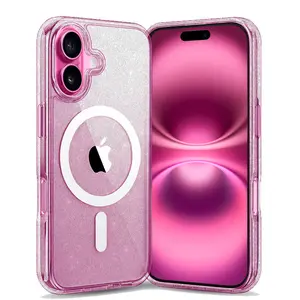 Entronix iPhone 16 [Magnetic-Compatible] Crystal Clear Case - Glitter Cover Wireless Dustproof Handle