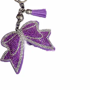 Purple Bow Keychain with Silver Accents and Tassel Charm for Stylish Accessories