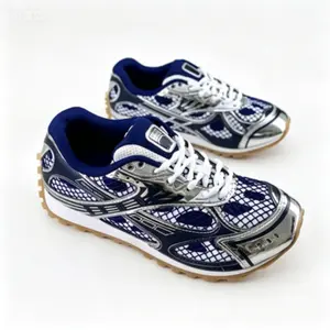 Navy & Silver Retro Mesh Casual Basketball Sneakers - Streetwear All-Match Shoes