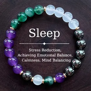 Sleep Bracelet with 8mm Natural Stone Beads, Bohemian Style Healing Gemstone Bracelet for Daily Wear