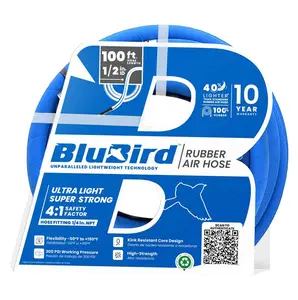 BluBird Rubber Air Hose 1/2 in. Heavy Duty 300 PSI Male NPT Polyester Woven Lightest Strongest Flexible