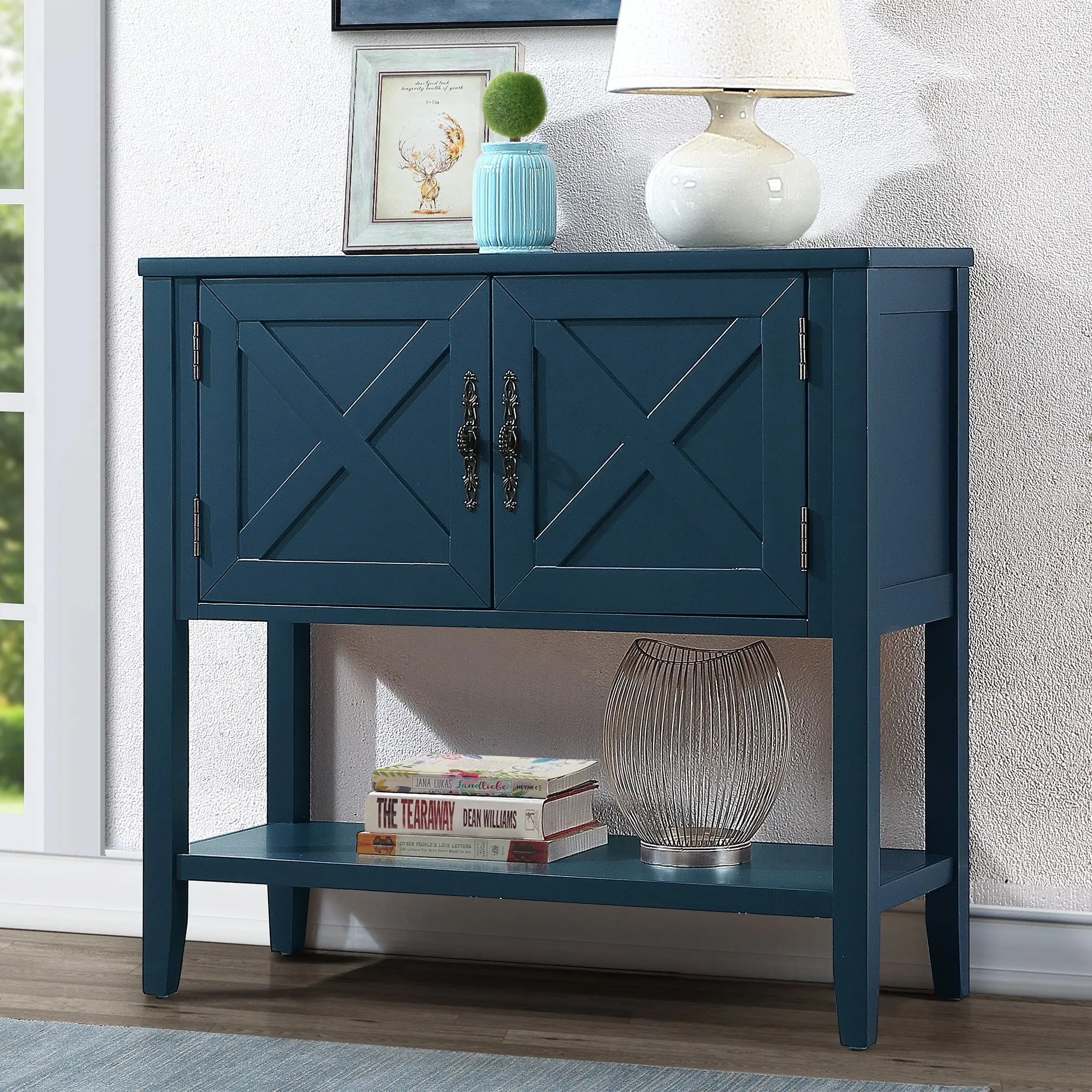 35'' Farmhouse Wood Buffet Sideboard Console Table with Bottom Shelf and 2-Door Cabinet, for Living Room, Entryway,Kitchen Dining Room Furniture