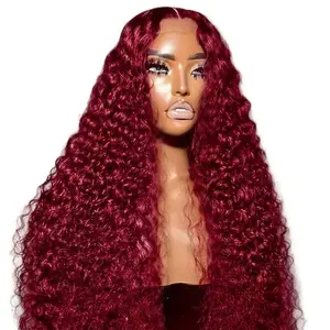 Elegant Burgundy Deep Wave Lace Front Wig 13x4 Human Hair Natural Look Versatile Fit Stylish Update