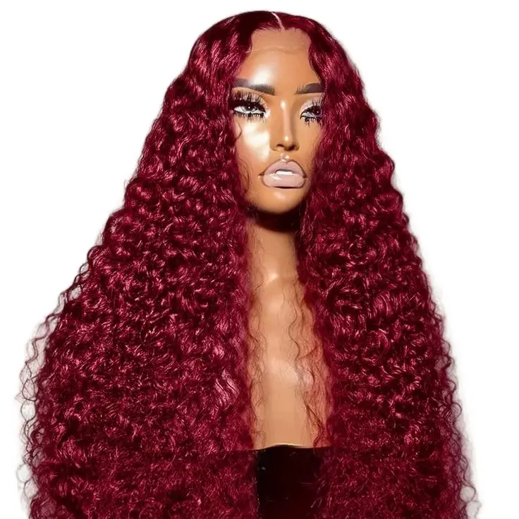 Elegant Burgundy Deep Wave Lace Front Wig 13x4 Human Hair Natural Look Versatile Fit Stylish Update