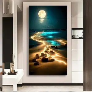 Moonlit Seascape Canvas Art Print - Frameless Wall Decor for Living Room, Bedroom, and Hallway -  For Home Decor Enthusiasts - Perfect Holiday Gift Ornaments Decoration Artistic Photo