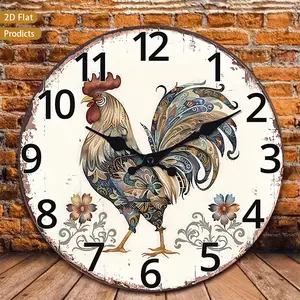 2D Flat 1pc Vintage Wooden Nursery Wall Clock Featuring a Rooster Design, 25cm Silent Non-Ticking, Perfect for Kitchen, Bedroom, Office, Living Room - Requires Manual Installation, Battery Not Included