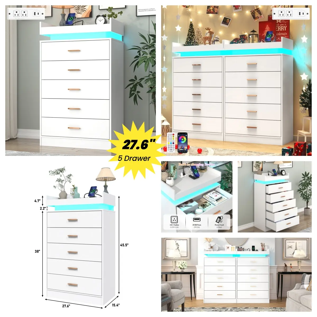 White-1099-5 Drawer-27.6"W