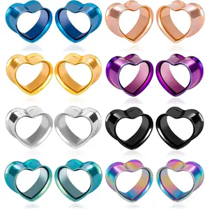 8 Pair Heart Shape Stainless Steel Ear Gauges Tunnels Hollow Double Flare Gauges For Ears  Stretchers Expander