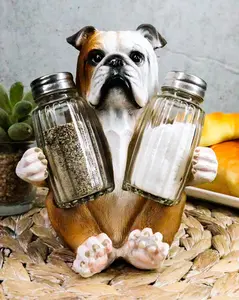 Ebros Big Bully English Bulldog Decorative Salt And Pepper Shakers Holder Set