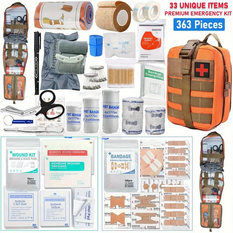 363PCS Outdoor First Aid Kit, Portable Emergency Bag, Emergency Supplies and Accessories for Multi-purpose Use, Emergency Kit for Hunting, Hiking, Camping, Healthcare